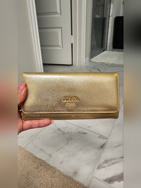 Prada Metallic Gold Saffiano Leather Wallet